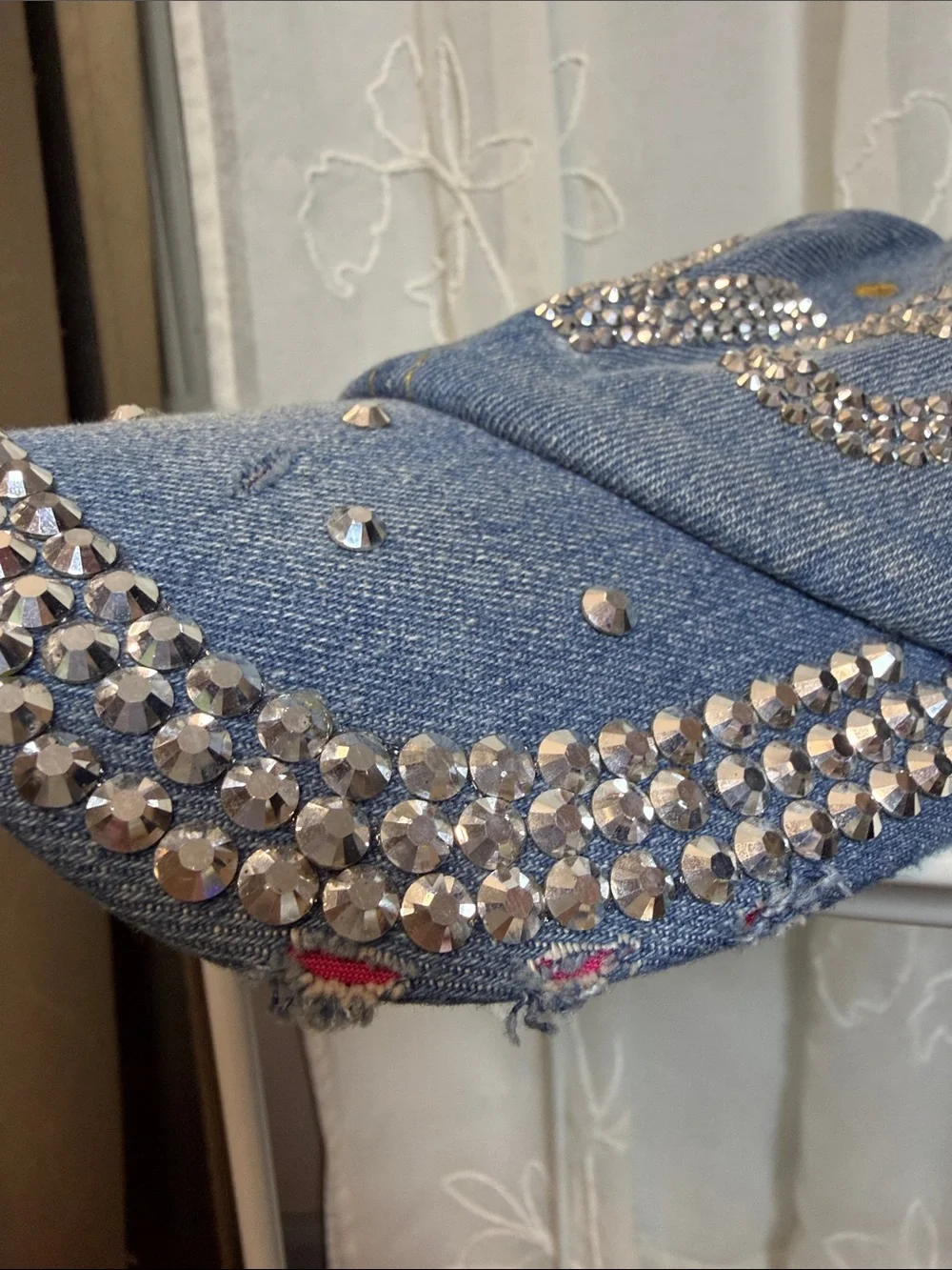 David and Young Distressed Denim and rhinestone stud Baseball Cap